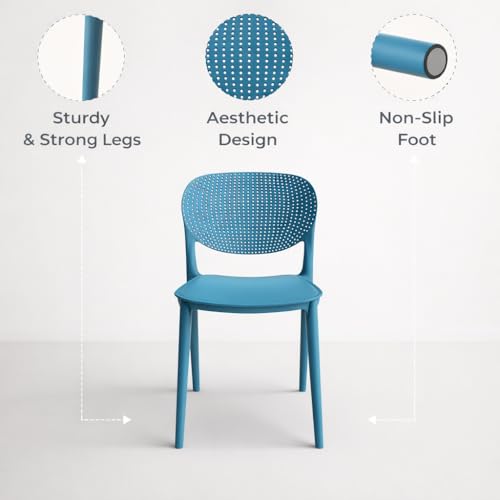 Image of INNOWIN Casper Stackable Arm Chair | Accent Chair for Living Room Home, Bedroom, Cafe and Hotels | 3- Year Warranty | Set of 2 | Plastic | Peacock Blue