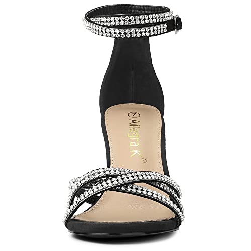 Allegra K Women's Rhinestones Strappy Chunky Heel Sandals3