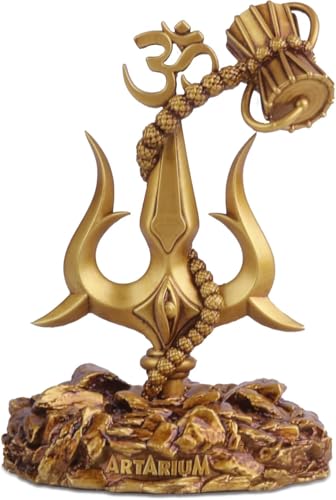 Artarium Trishul Damru Statue Table Decorative Showpiece Item Hindu God Idols Shiv Trident Symbol Shiv Trishul Statue for Car Dashboard Idol Best Birthaday Gifts for Women Size - 3.9 Inch