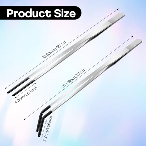 2PCS Long Aquarium Tweezers, 10.6" Extra Long Stainless Steel Reptile Feeding Tongs with Rubber Tip - Image 2
