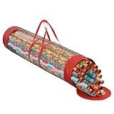 ProPik Wrapping Paper Organizer Storage Bag for All Your Gift Wrap & Ribbons, Fits Long 40 Inch Rolls, Hold Up to 24 Rolls, Heavy Duty Clear PVC Bag with Handles (Red & Clear)