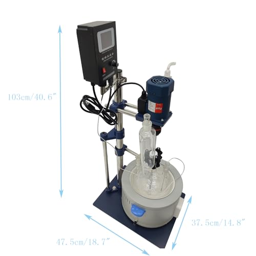 INTSUPERMAI 5L Jacketed Glass Reactor, Single Layer, with Heating Bath, 110V Chemical Reaction Unit for Reflux and Distillation of Reaction Solution