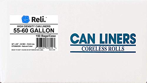 Reli. Supervalue 55 Gallon Trash Bags (150 Count Bulk), Made In Usa - Clear Trash Bags Heavy Duty 55 Gallon - 60 Gallon - 55 Gal Garbage Bag #TOP2