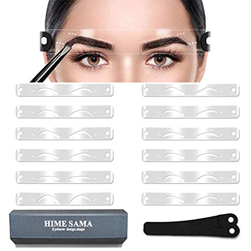 HIMESAMA Eyebrow Stencil with Strap 12 Styles Arched Eyebrow Stencil Eyebrow Shaper Kit Eyebrow Stencil Kit Reusable Eyebrow Template with Strap Eyebrow Stencil Kit for Beginners