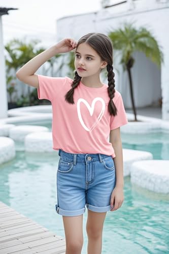 Image of Girls Short Sleeve Tee Shirts Kids Summer Crewneck Tops 5-14 Years