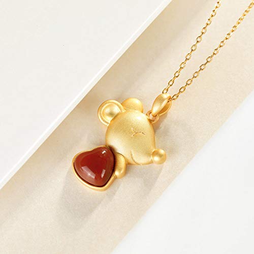 Collier en argent 925 plaqué or et agate rouge, un bijou rétro d'exception - 3