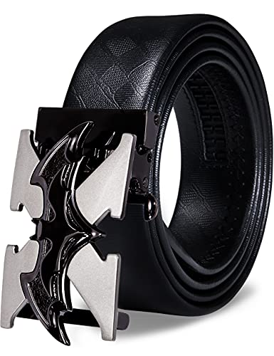 Barry.Wang Ceinture à cliquet pour homme, ceinture en cuir véritable avec boucle automatique, coffret cadeau tendance pour homme, Batman Noir, Medium Cover
