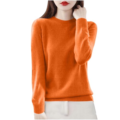 AnnSemo Jumpers for Women UK Solid Colour Ladies Tops Lightweight Knitted Sweater Undershirt Long Sleeve Crew Neck Pullover Casual Soft Cosy Women's Jumpers Orange