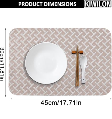 Image of Dining Table Placemats Set of 6 | Table Mats with Anti-Slip Silicone Dots Bottom | Heat Resistant Foldable Place Mats for Dining Table and Kitchen | 45 x 30 cm (Beige, UrbanWeave)