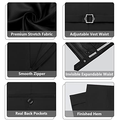 Lupurty Suits For Men, 3 Piece Men's Suit Slim Fit, Solid Jacket Vest Pants With Tie, One Button Tuxedo Set, Black M #TOP5