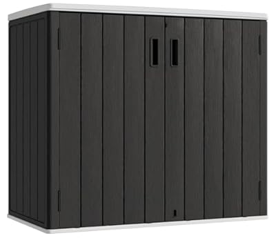 KINYING Outdoor Horizontal Storage Sheds,37 Cu.ft Outdoor Storage Cabinet Waterproof Resin Tool Storage Box for Lawn Mower,Garden Tools and Patio Furniture, Lockable (Black)