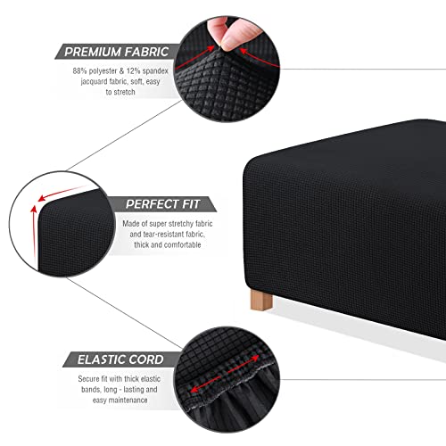 Image of TAOCOCO Ottoman Cover Rectangular Storage Ottoman Slipcover Stretch Footrest Stool Covers Furniture Protectors Spandex Jacquard Fabric with Elastic Band Black
