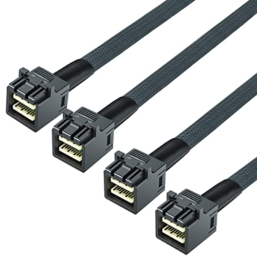 2 Pack Internal Mini SAS HD Cable SFF 8643 to SFF 8643 - Mini SAS Cables with Sideband, Support up to 4-Ports (4 Lanes) of SAS Data, Work with Server, Raid Card & PCI Express Controller, 0.5-m(1.6ft)