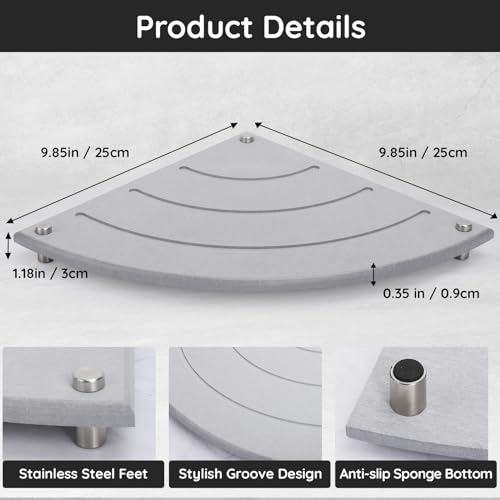 Image of Segbeauty Corner Counter Shelf, 9.85in Water Absorbing Stone Drying Mat for Kitchen Counter, Instant Drying Stone Tray Dish Sponge Holder, Fast Drying Diatomaceous Bathroom Counter Corner Organizer