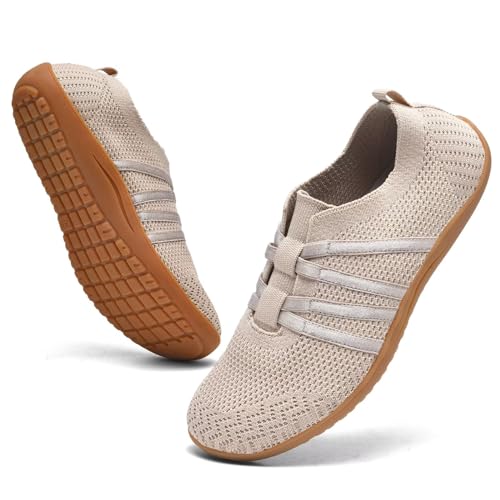 DEXJEWU Women's Minimalist Barefoot Walking Shoes Wide Toe Box Flats Lightweight Casual Gym Athletic Sneakers, 006 Camel, 8.5