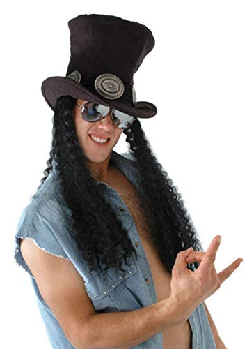 (A7520) Guitar Superstar Adult Hat with Hair, Black, One Size