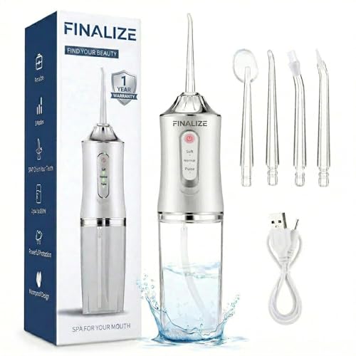 Image of Water Flosser Portable Oral Irrigator with 3 Modes, 4 Jet Tips, Cordless Rechargeable with 220ml Detachable Water Tank, IPX7 Waterproof (White,Green,Pink)-Multicolor (Water Flosser)