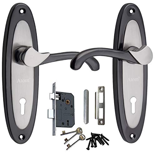 Image of Atom Heavy Duty Mortise Door Lock for Bedroom, Living Room, Main Door, Black Silver Finish | 3 Keys | 6 Lever Double Stage Lockset for House Hotel Office(412KY)
