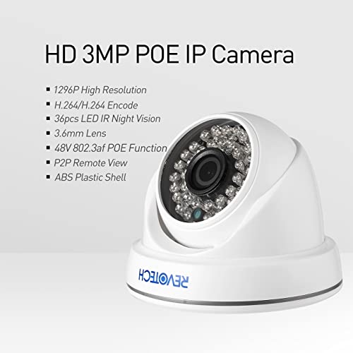 Revotech Telecamera IP Cupola POE 3MP, Telecamera