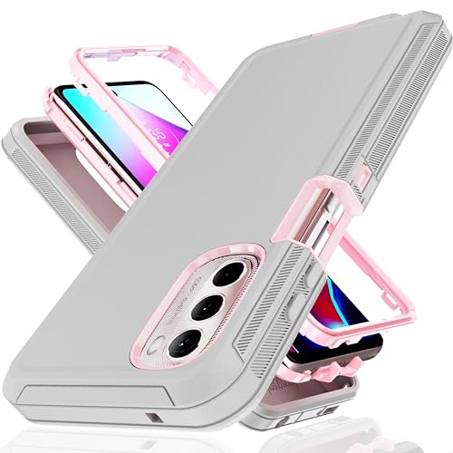 YmhxcY Moto G Stylus 4G 2022 Case - 3-in-1 Heavy Duty Rubber Protection Cover,Military Grade Shockproof Secure Layered Moto G Stylus 4G 2022 Phone Case-Grey/Pink