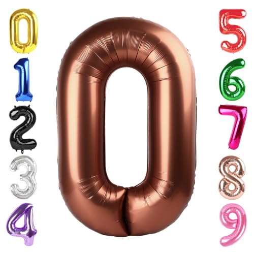 Image of 40 Inch Brown Number 0 Balloon Birthday Party Decorations for Men & Women | 40 Inch Brown inflatable foil number balloons, large birthday decorations for 0th birthday