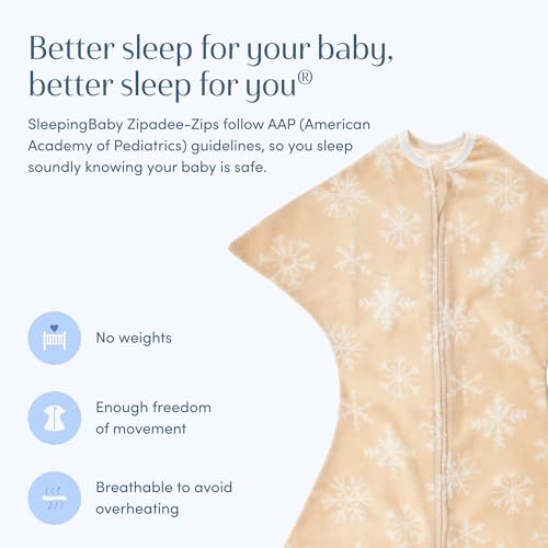 Image of SleepingBaby Zipadee-Zip Fleece Transition Swaddle - Arms-Out Wearable Blanket for Baby Sleep, Soft Breathable Fleece 0.8 TOG - Snowflakes, Medium (6-12 Month)