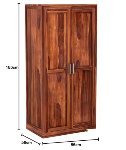 Image of Solid Wood 2-Door 5 Shelf Wardrobe Cupboard Almirah: Elegant Storage Solution for Clothes (Teak) (B-Hony)