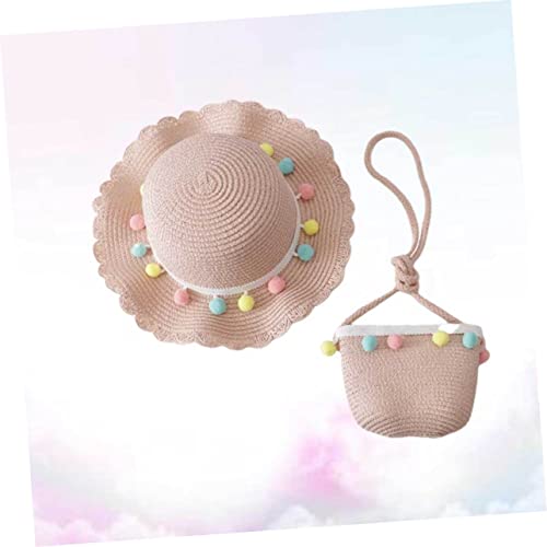 1 Set Cross-Body Bag Straw Hat Tea Party Princess Costume for Beige Hat Dress for Straw Beach Hats4