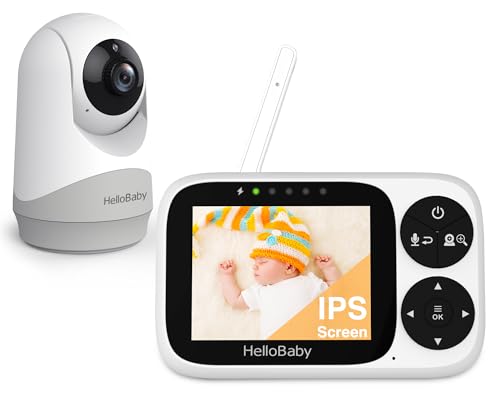 HelloBaby Baby Monitor with Camera and Audio 3.2 Baby Camera Monitor with IPS Color Diaplay 2.4Ghz Digital Wireless Video Monitor HD Night Vision 1000ft Range 8 Languages No WIFI Battray Power