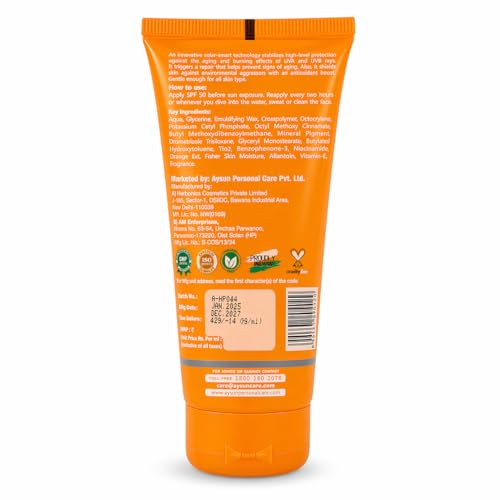 Image of Aysun SPF50 Ultra Light Lotion, Brightens and Moisturises skin with Niacinamide & Vitamin E,- Water & Sweat Resistant, No White Cast, Normal, Oily, Dry Skin Types, Oil Free -100 Gm