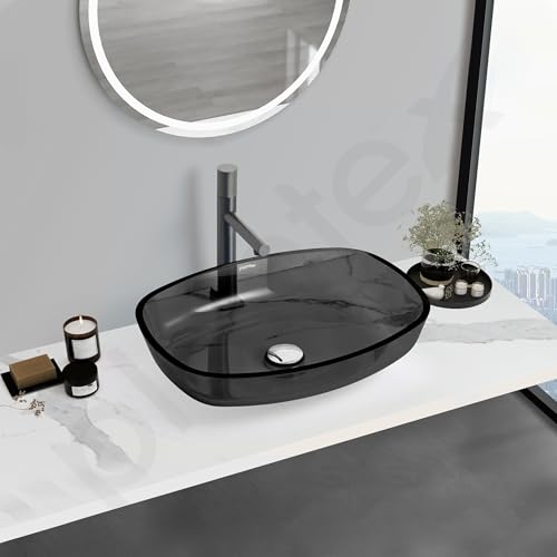Image of Plantex Glass Basin For Bathroom /Tabletop Wash Basin /Luxury Countertop Sink For Home /Office /Hotel (21 X 16 X 4 Inch - Black)
