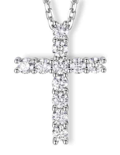 MomentWish Diamond Cross Necklace for Women Moissanite Necklace 1.2 CTW 925 Sterling Silver Cross Necklaces for Women Orthodox Cross Necklace Silver Prom Jewelry