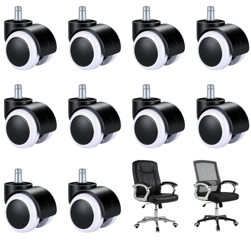 Office Chair Wheels 10Pcs Chair Casters Replacement 11 mm x 22 mm Universal Size Office Chairs Twin Caster Wheels for Office Chairs Gamingchair Swivelchair (Black & White)
