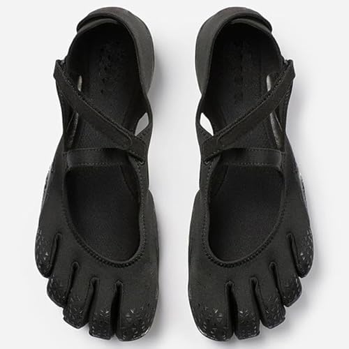 Five Finger Shoes Women Barefoot Glove Sneakers Gym Ballet Flats Hook Loop Strap Anti-Slip Comfortable Home Exercise (Black,41EU) — view 4