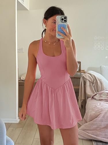 Image of Sexyasasii Women's Summer Athletic Tennis Dress with Built in Shorts and Bra Square Neck Workout Exercise Active Golf Dresses