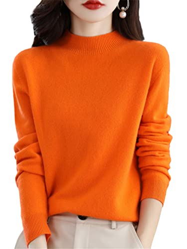 La Mejor Lista de Ropa Naranja - los preferidos. 39 Suéter de cachemira 100% lana merina para mujer, suéter de punto con cuello alto, suéter cálido de invierno, Naranja, L