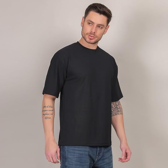 Image of Solid Self Design Oversized Tshirt for Men | Oversize T-Shirts for Men | Men Drop Shoulder Tshirts | Bagy Fit Men Tshirt