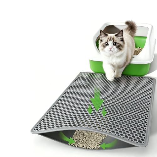 JIMIGUGU ﻿猫砂マット 90*60cm 多機能 猫用トイレマット 飛び散り防止 滑り止め 掃除簡単防水や尿の浸透防止 臭さ防止 高耐久 二重EVA 取りやすい マッサージ効果(グレー)