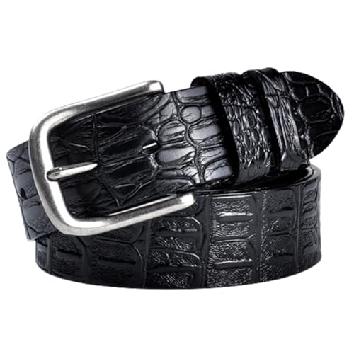 Mens Womens Crocodile Pattern Cowhide Cowboy Leather Belt Nickel Finish Buckle 1 1/2" (38 mm) Wide,Multi-Style Options2