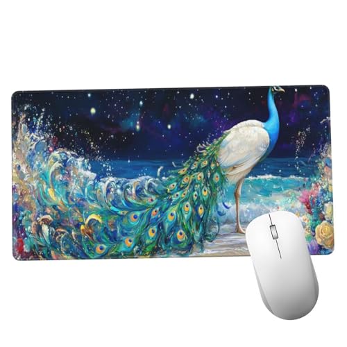Azul Alfombrilla Ratón 1400x600x3mm Alfombrilla Raton XXL con Base de Goma Antideslizante, Accesorios Gaming Pavo Real, Ordenador Gamer Regalos, Mouse Pad Gaming Mejora La Precisión Y La Velocida Y520