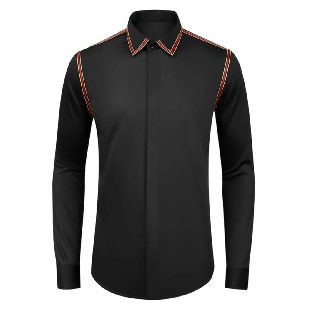 Mens Ribbed Long Sleeve Dress Shirt Classic Fit Button Down Formal Business Casual Banquet Work Office Top