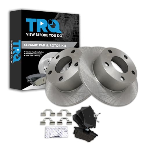 Image of TRQ Rear Brake Pad and Rotor Set Ceramic Compatible with 1998-2004 Audi A6 2004-2005 Volkswagen Passat
