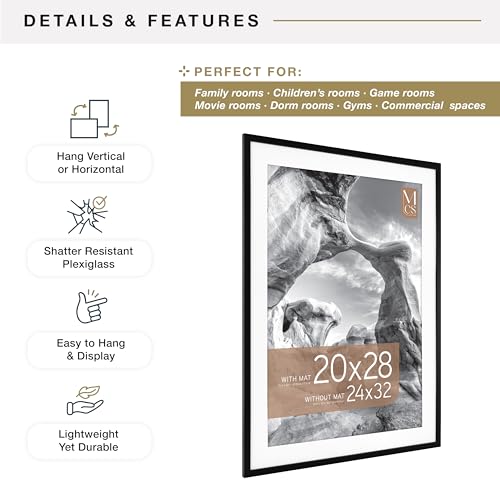Image of MCS Everline Collection 24x32 Matted Poster Frame with 20x28 Picture Display, Black Vertical & Horizontal Wall Hanging Large Frame for Photos, Posters & Art Prints (1-Pack)