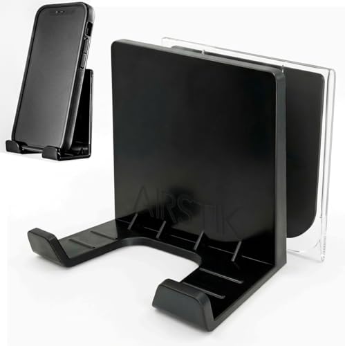 AIRSTIK Cell Phone Holder for Glass Shower, Mirror & Window | Suction Mount Universal Modular New Removable Back Plate | Reusable Waterproof for Bathroom, Kitchen, Dorm, Gym Made in USA (Black)