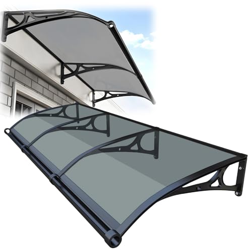 Toldo para puerta de ventana al aire libre para patio, jardín, entrada, refugio, arqueado (gris oscuro, 100 x 150 cm), resistente a la intemperie y diseño