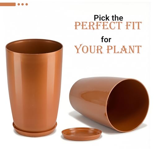 Image of Heart Home 2 Pcs Big Planters /Vase with Saucer for Home Decor | 18 Inch Large Outdoor & Indoor Flower Pot /Drainage Hole /Lightweight /Plant Container | Copper