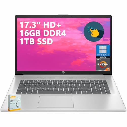 HP 17 Business Laptop | 17.3″ HD+ Touchscreen | AMD 6-Core Ryzen 5 7430U (> i7-1255U) | 16GB DDR4 1TB SSD | Privacy Camera Type-C Fast Charge Long-Lasting Battery Win11 Pro w/DLCA Accessory