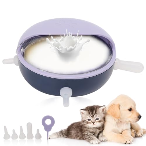 Alimentador Leche Cachorro, Comedero Chupas Cachorros Color Púrpura 180 Ml Botella Cachorros Estación Alimentación 2 En 1 Alimentador Mascotas Silicona con 4 Pezones para Gatitos Conejos Cachorros