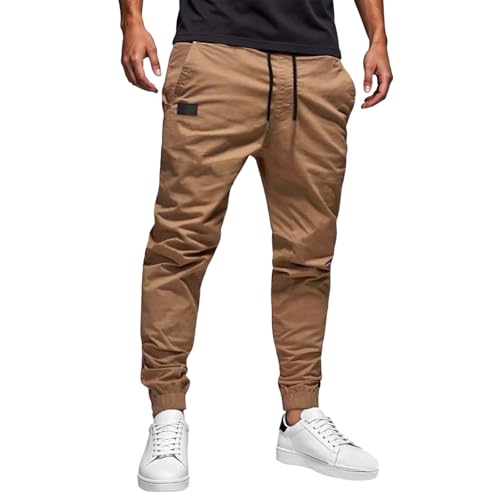 Mens Jogger Pants Lightweight Casual Cotton Drawstring Cargo Pants Hiking Outdoor Twill Track Jogging Sweatpants