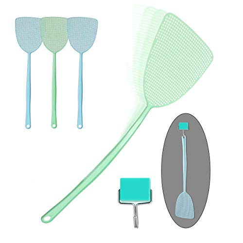 NewJinda 4-Pack Fly Swatter Set with Magnetic Hanging Hooks